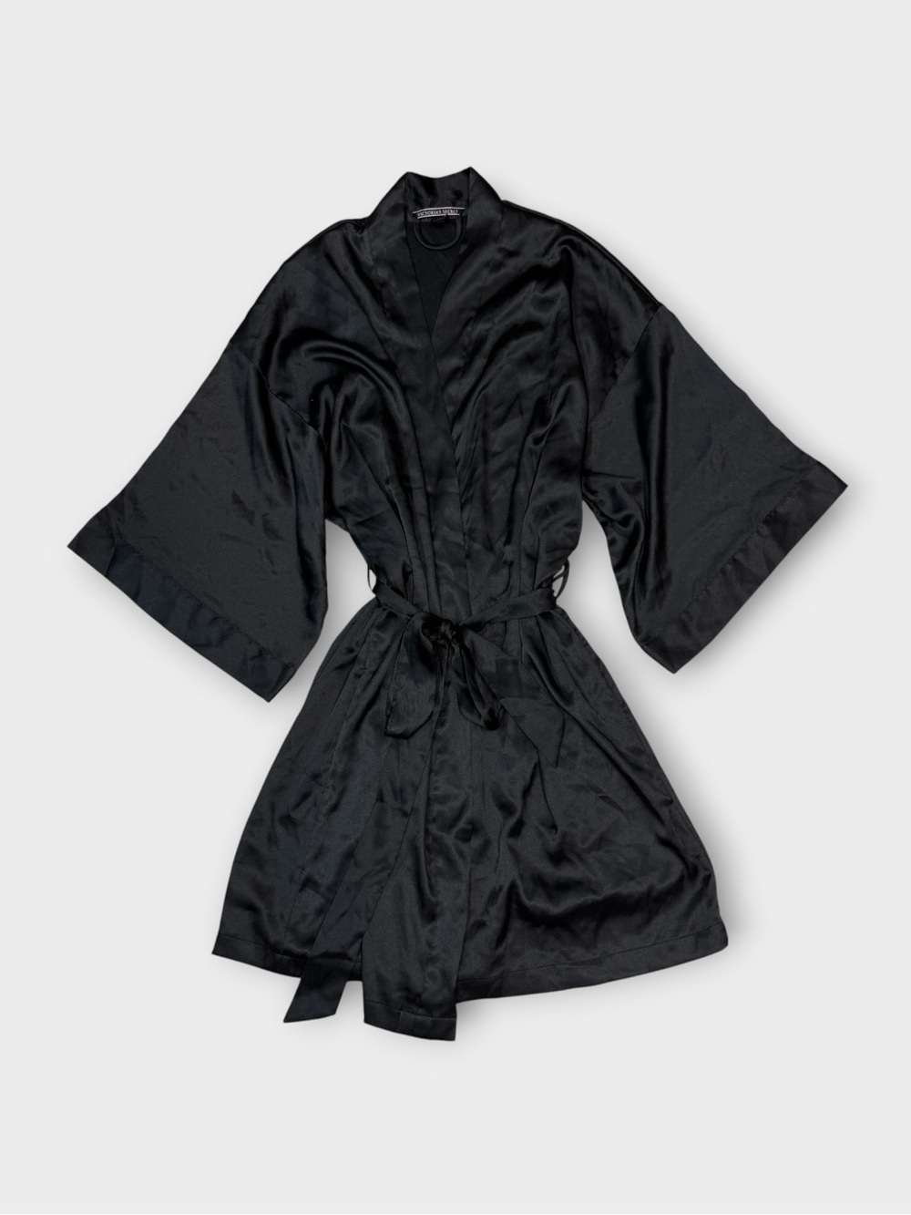 Victoria’s Secret Black Satin Kimono Robe — Size XS/S